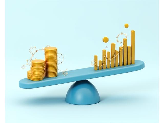 Illustration of a person balancing growth and budget, with gears and coins, symbolizing cost-effective AI.