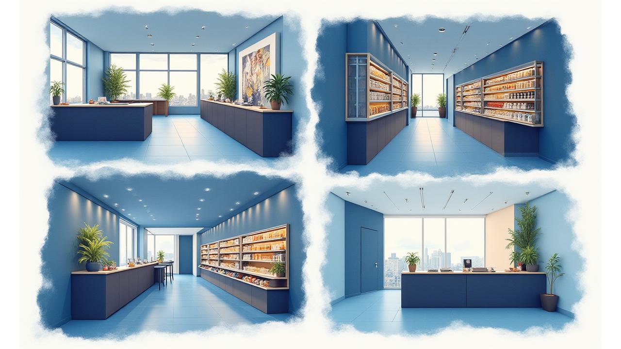 A collage of diverse small business environments (cafe, office, retail store, clinic) overlaid with subtle digital patterns, representing successful AI integration across industries in New York.