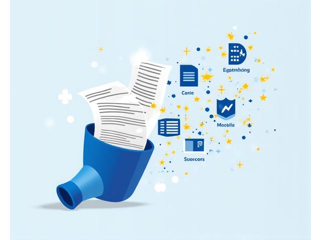 Abstract illustration of documents flowing into a digital funnel, with OCR symbols and a clean database interface.