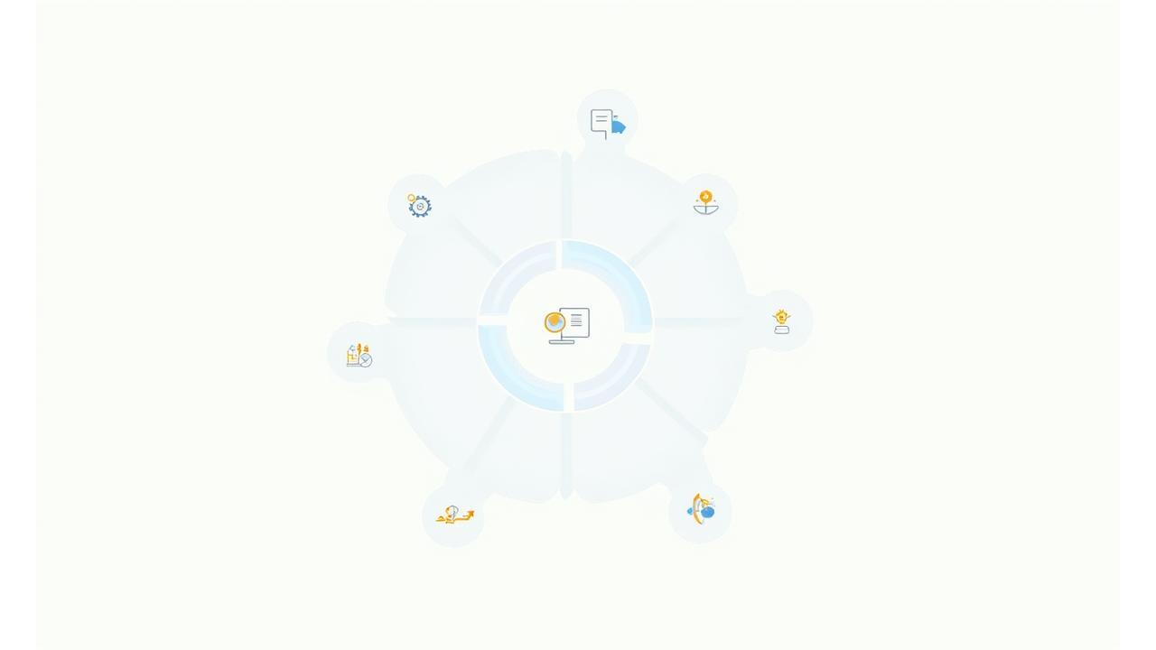 Flowchart illustration depicting a simplified, circular business process with icons for assessment, selection, pilot, training, deployment, and optimization, conveying a smooth AI integration journey.