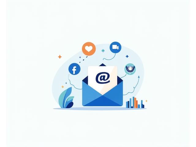 Stylized graphic representing automated marketing, with an email icon, social media symbols, and a conversion arrow.