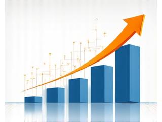 Growing bar chart reaching upwards, representing business scalability with AI.