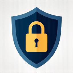 A shield icon overlaid with a padlock, representing cybersecurity and data protection