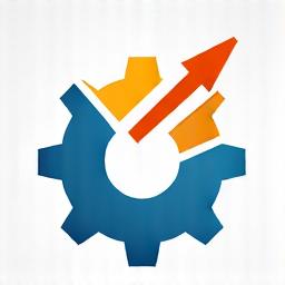 Stylized gears and an upward arrow, symbolizing efficient automated processes and growth