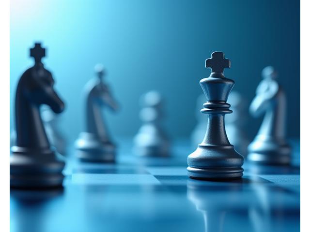 Strategic chess board with different pieces representing market competitors