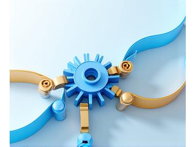 Abstract illustration of interlocking gears representing flexible work models